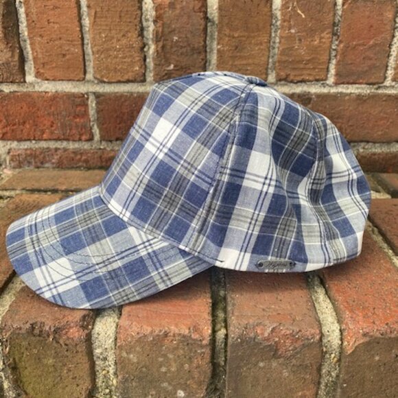 Wigens NWT Navy Plaid Linen/Cotton Baseball Cap - Picture 3 of 3